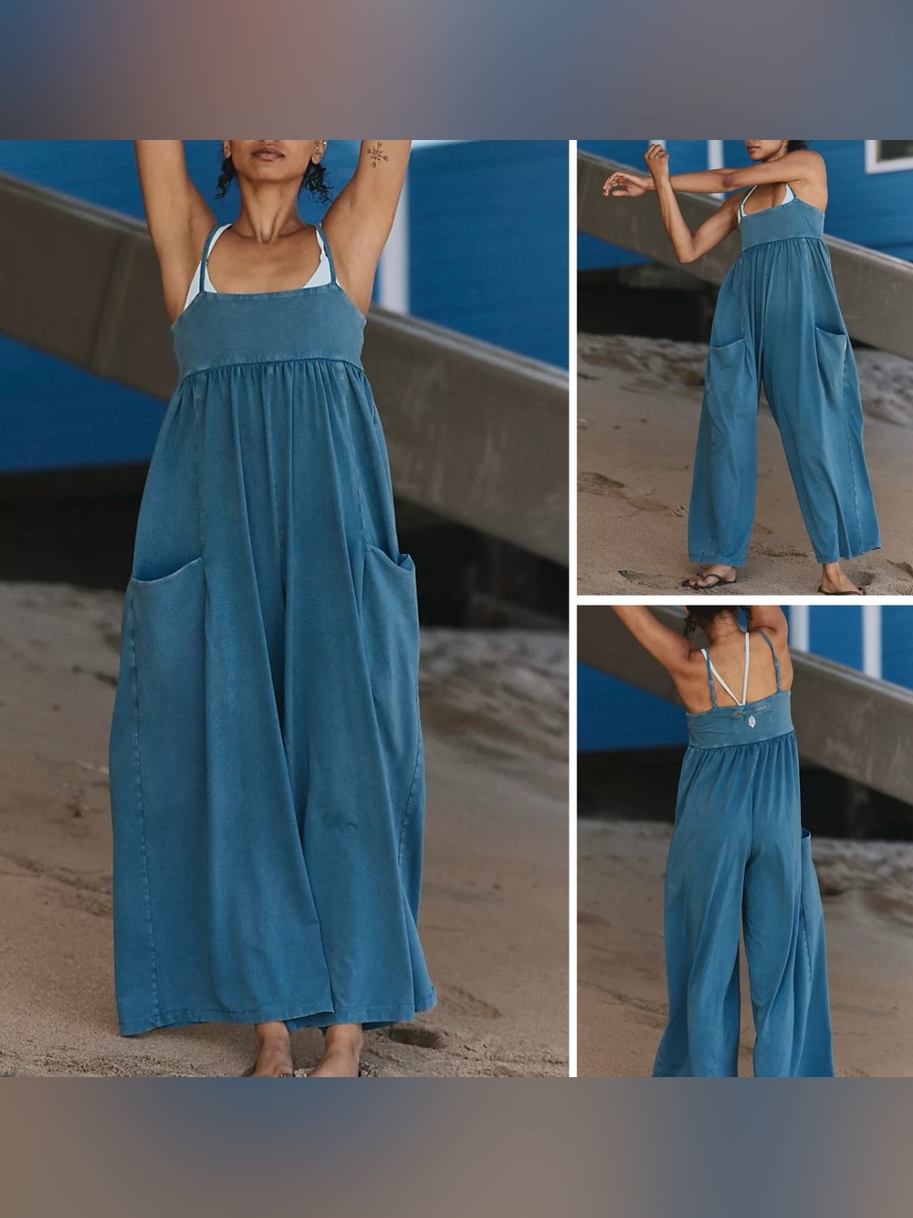 NWOT Free People FP Movement Hot Shot Strappy Onesie - Riptide Teal - Medium